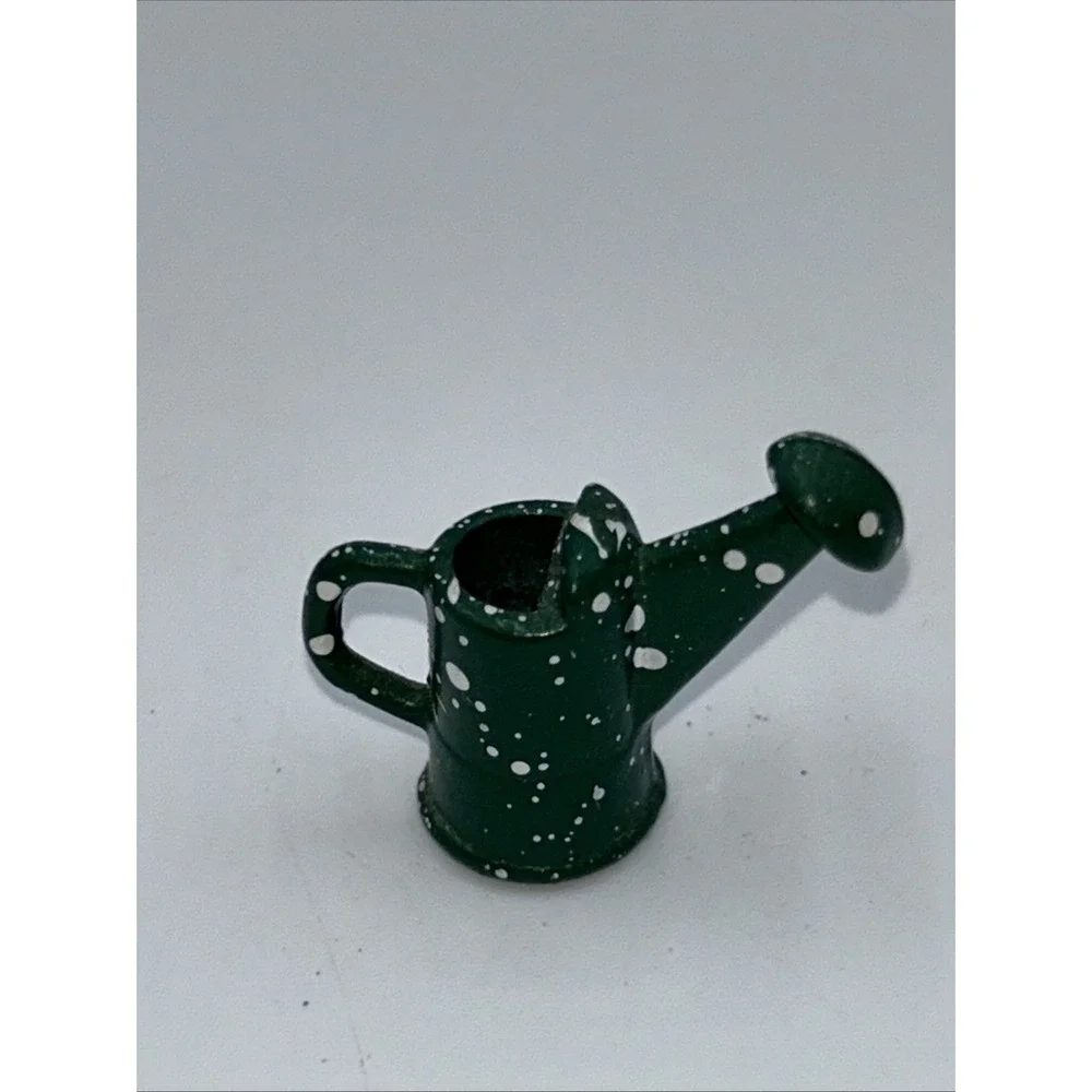 Vintage Miniature Green Speckled Watering Can Heavy